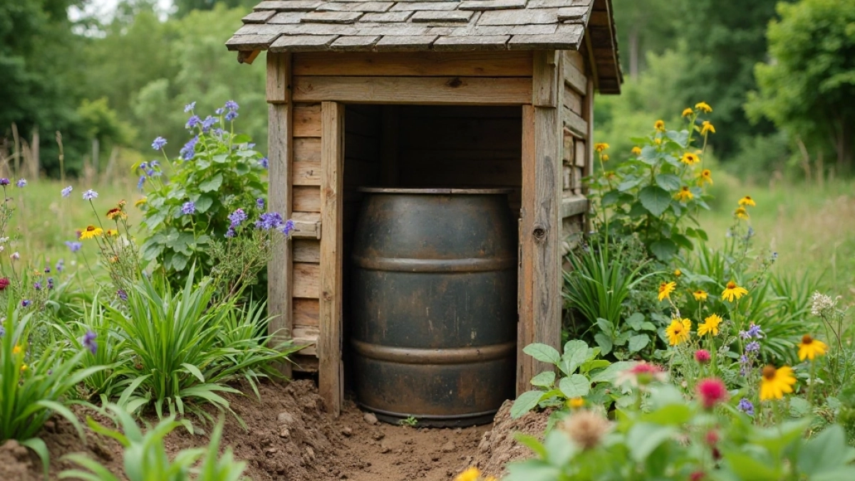 Toaleta na działce beczka bez dna